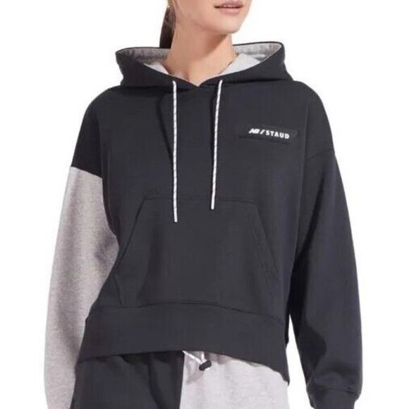 New Balance x STAUD Colorblock Sweatshirt Hoodie Black Grey XS - Picture 1 of 9
